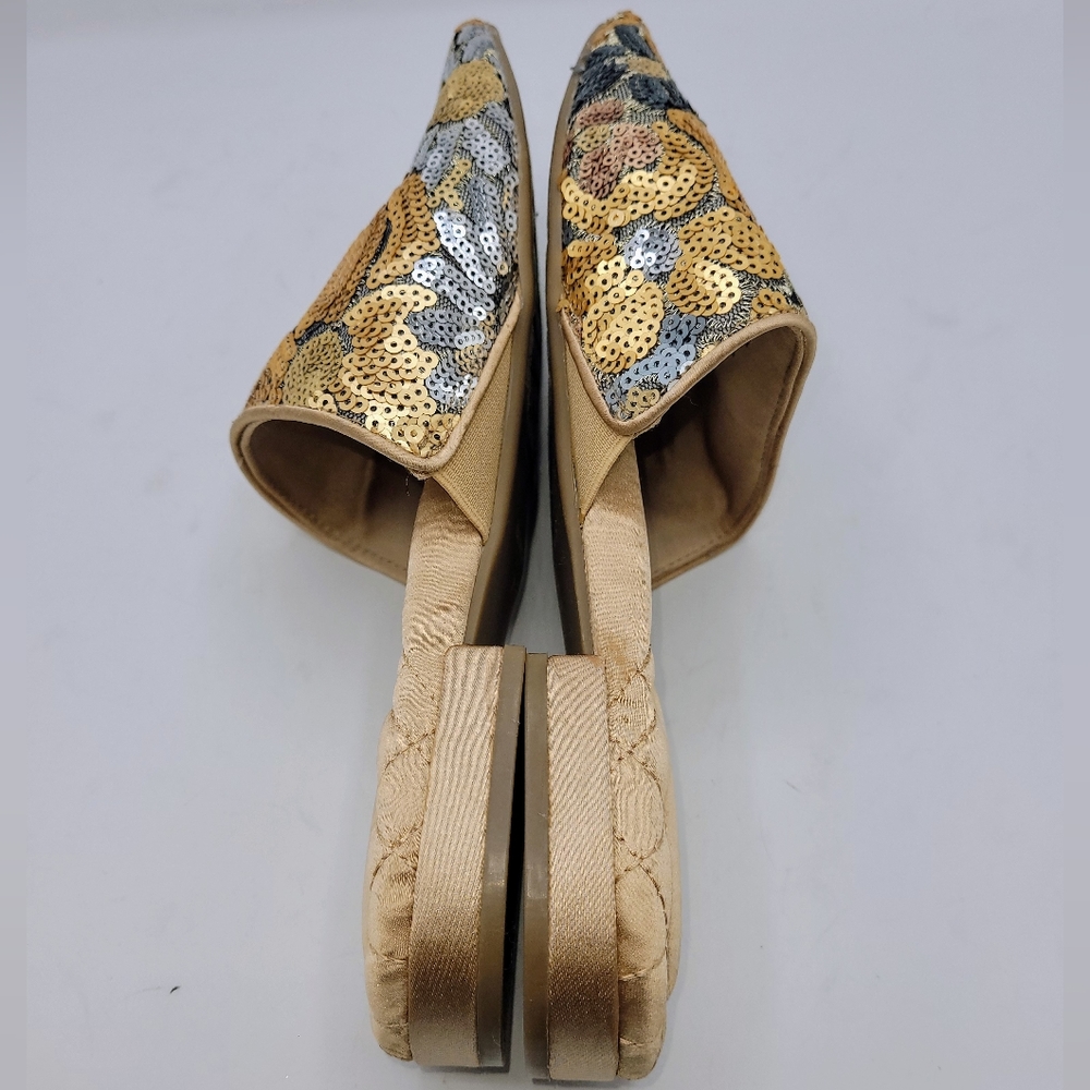 Birdies The Dove In Petal Gold and Silver Sequin Pointed Toe Mules Size 7.5 - Picture 4 of 16